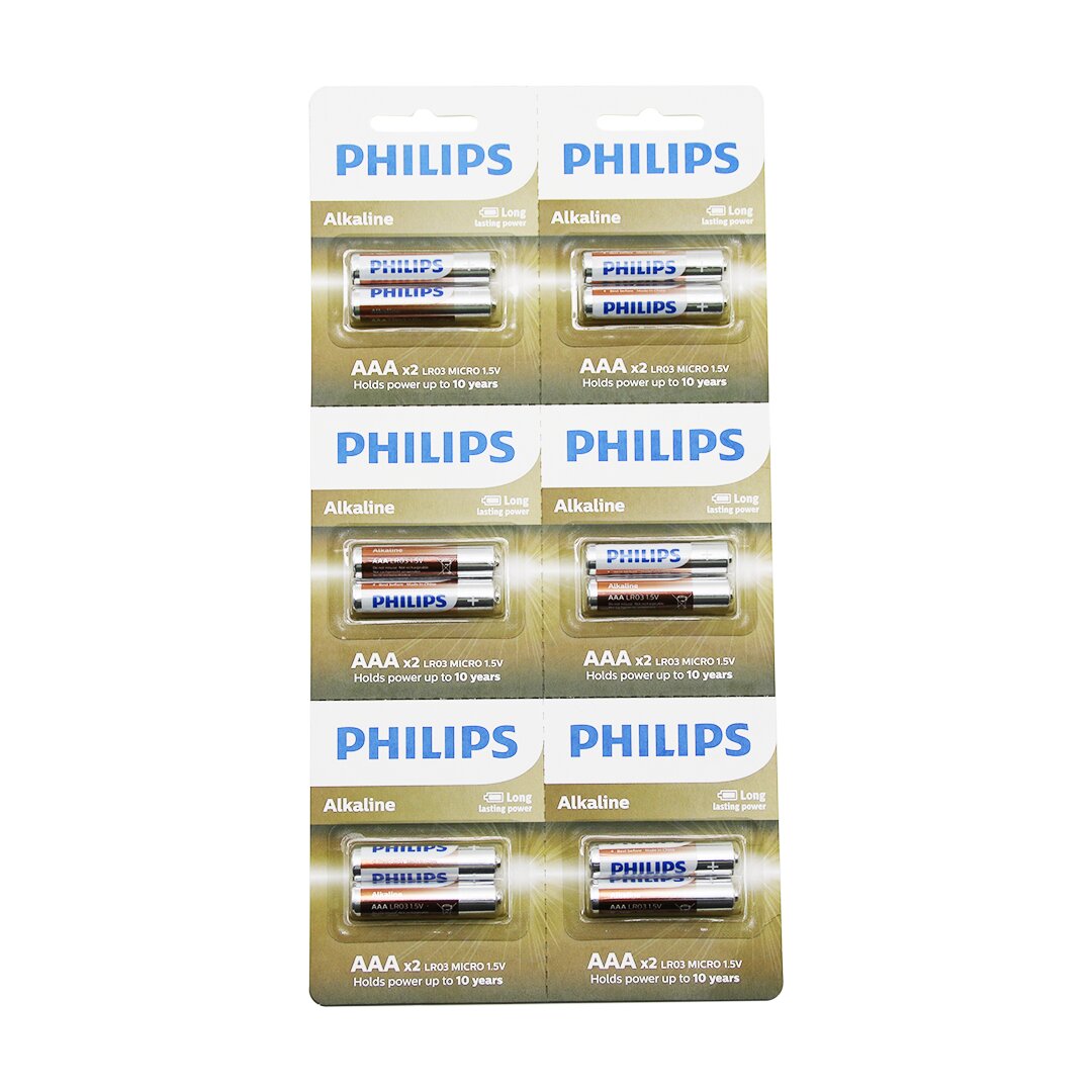 PHILIPS  ALKALİNE İNCE - AAA - 1.5V  PİL  12PCS= 2Lİ X 6 (5271)