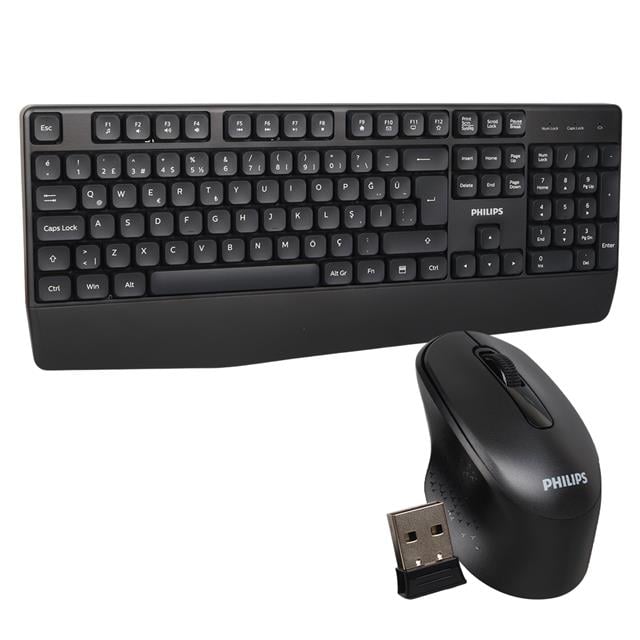 Philips SPT6348B USB Kablosuz Ofis Tipi Siyah Numpadli Türkçe Q Klavye Mouse Seti (5271)