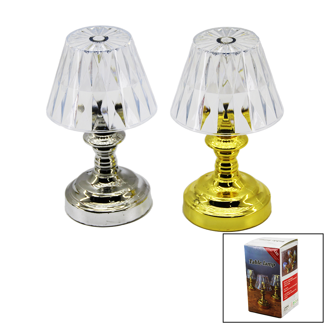 PİLLİ MİNİ KLASİK MODEL LED ABAJUR MİKA KRİSTAL BAŞLIK - GOLD - KROM AYAK (5271)