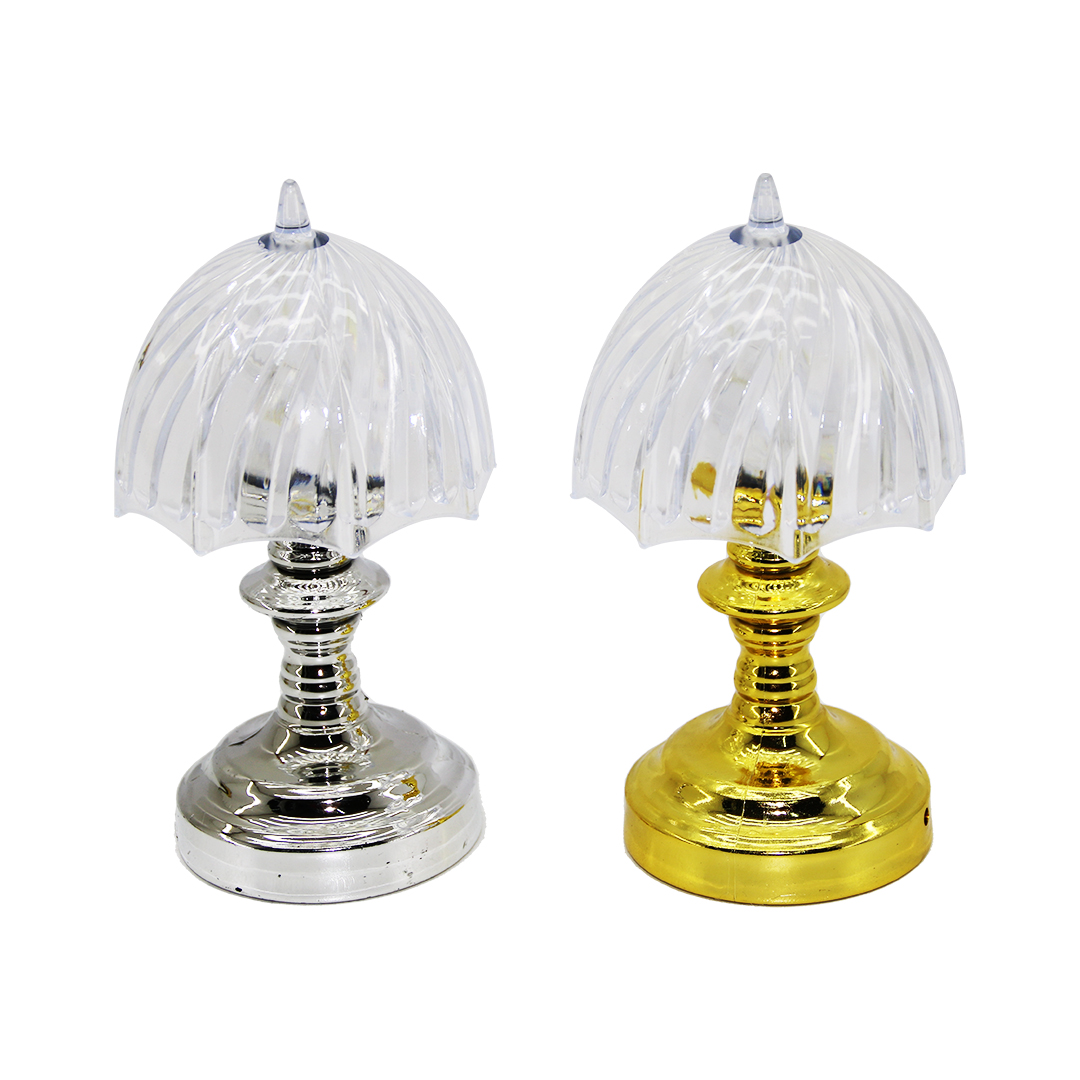PİLLİ MİNİ ŞEMSİYE MODELİ LED LAMBA ABAJUR MİKA KRİSTAL BAŞLIK - GOLD - KROM AYAK (5271)