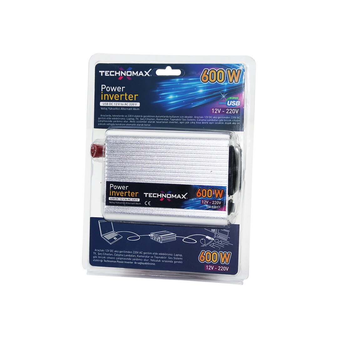 POWER İNVERTER GÜÇ ÇEVİRİCİ 600W 12V-220V DC-DOĞRU AKIMI--AC-ALTERNATİF AKIMA ÇEVİRİR TM-9201 (5271)