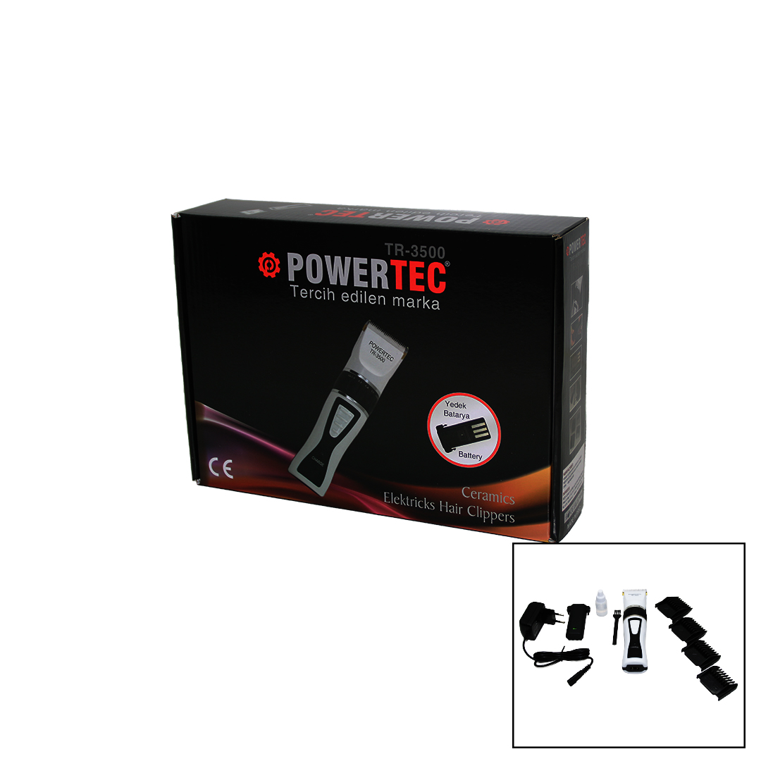POWERTEC TR-3500 SAÇ KESME TRAŞ MAKİNESİ YEDEK BATARYALI (5271)