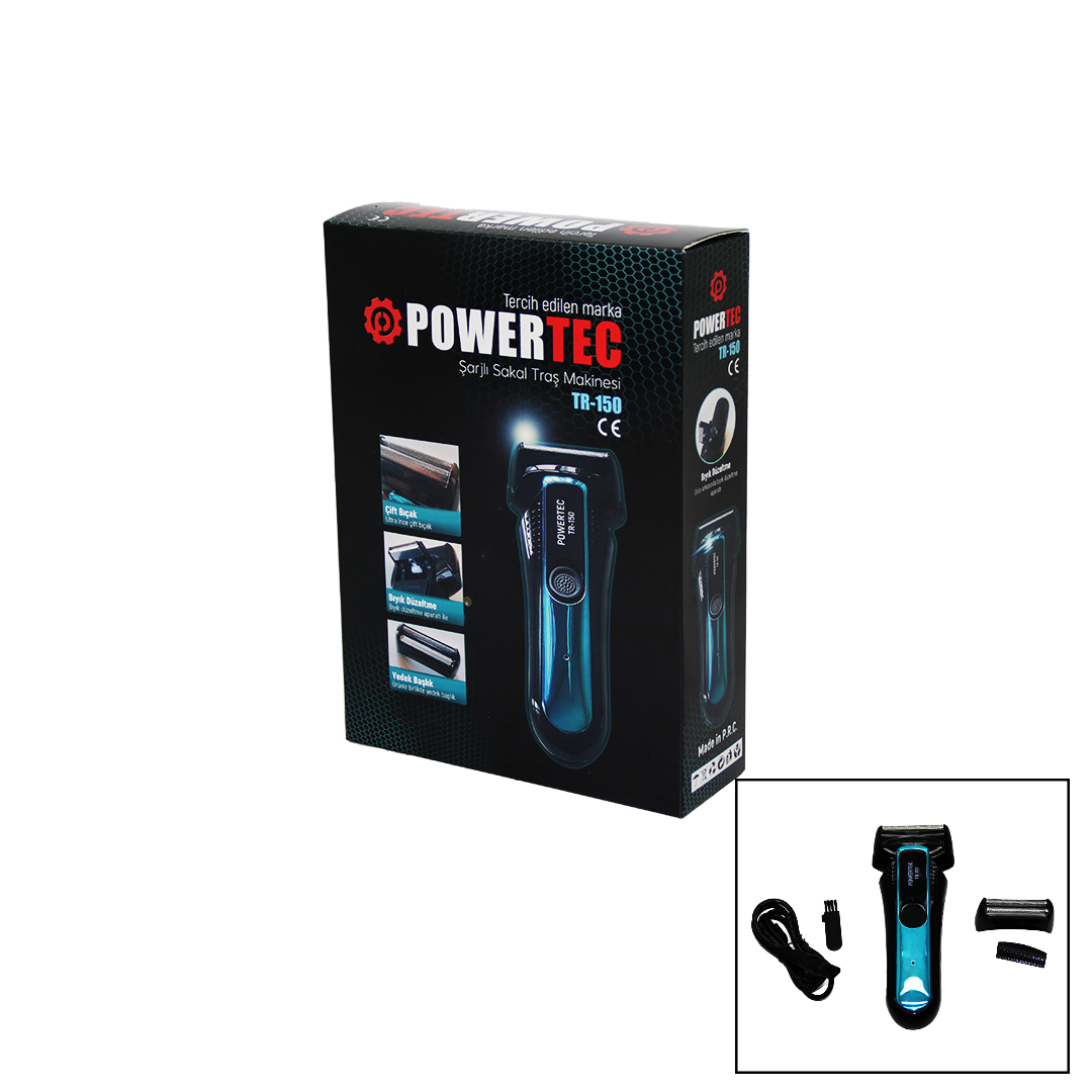 POWERTEC TR-150 ŞARJLI ÇİFT BIÇAK SIFIR SAKAL TRAŞ MAKİNESİ BIYIK DÜZELTME - YEDEK BAŞLIK (5271)