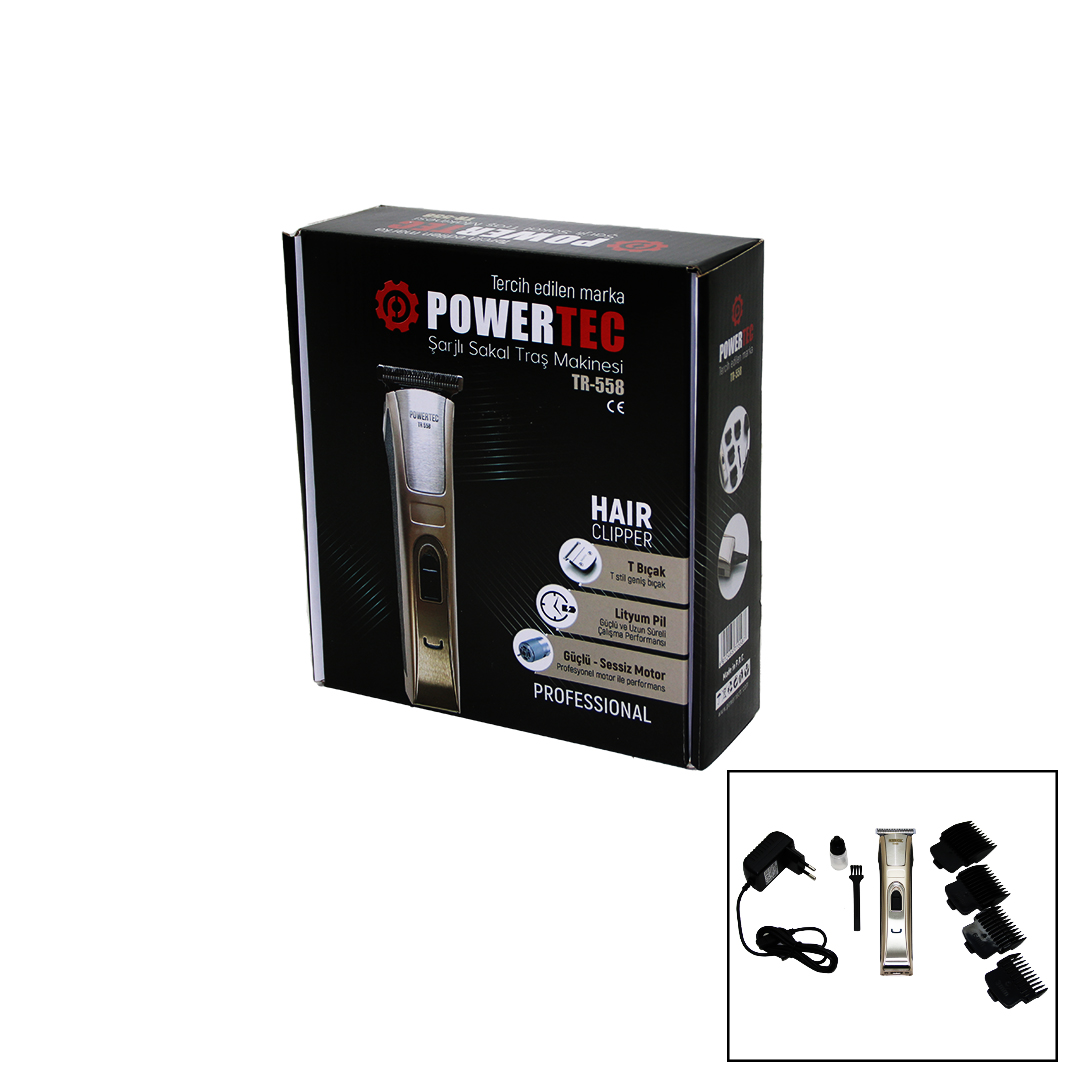 POWERTEC TR-558 ŞARJLI SAÇ SAKAL ENSE ÇİZİM TRAŞ MAKİNESİ T BIÇAK (5271)