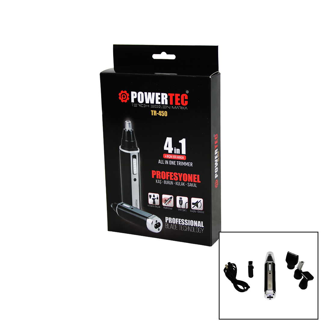 POWERTEC TR-450 4İN1 KAŞ - BURUN - KULAK - SAKAL ŞARJLI TRAŞ MAKİNESİ (5271)