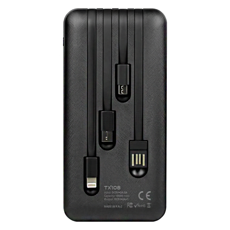 POWERWAY TX108 10000 MAH SİYAH GÖSTERGELİ EKSTRA KABLOLU 4 ÇIKIŞLI POWERBANK (5271)