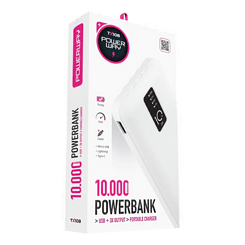 POWERWAY TX108 10000 MAH SİYAH GÖSTERGELİ EKSTRA KABLOLU 4 ÇIKIŞLI POWERBANK (5271) POWERWAY TX108 10000 MAH SİYAH GÖSTERGELİ EKSTRA KABLOLU 4 ÇIKIŞLI POWERBANK (5271)