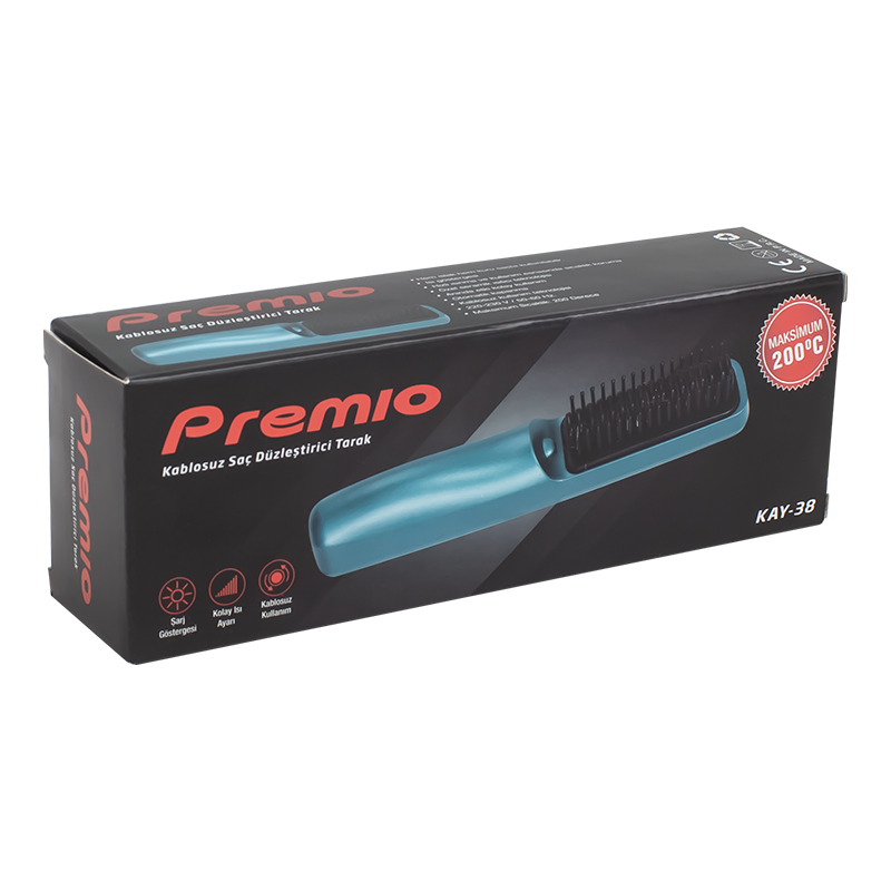 PREMIO KAY-38 ŞARJ GÖSTERGELİ KABLOSUZ TAŞINABİLİR SAÇ DÜZLEŞTİRİCİ TARAK (5271)