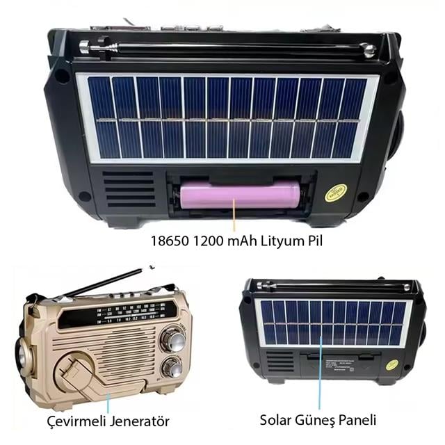 Puxing PX-777 Portatif Analog Radyo FM-USB-SD-AUX-Bluetooth Lityum Pilli Solar Güneş Panelli (5271)