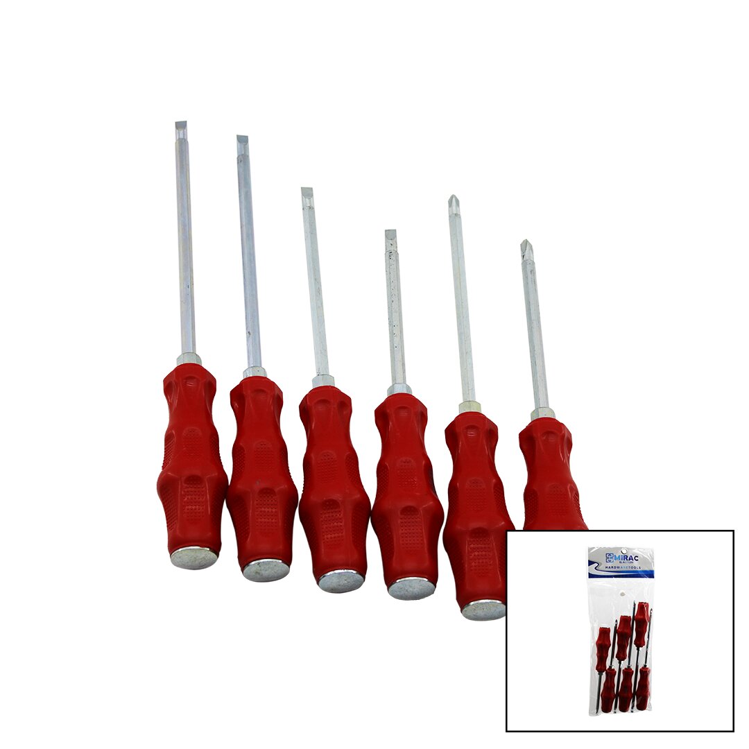 PVC AMBALAJ   KIRMIZI - PLASTİK SAPLI   DARBELİ   6LI SET   ÇİFT TARAFLI  TORNAVİDA TAKIMI (5271)