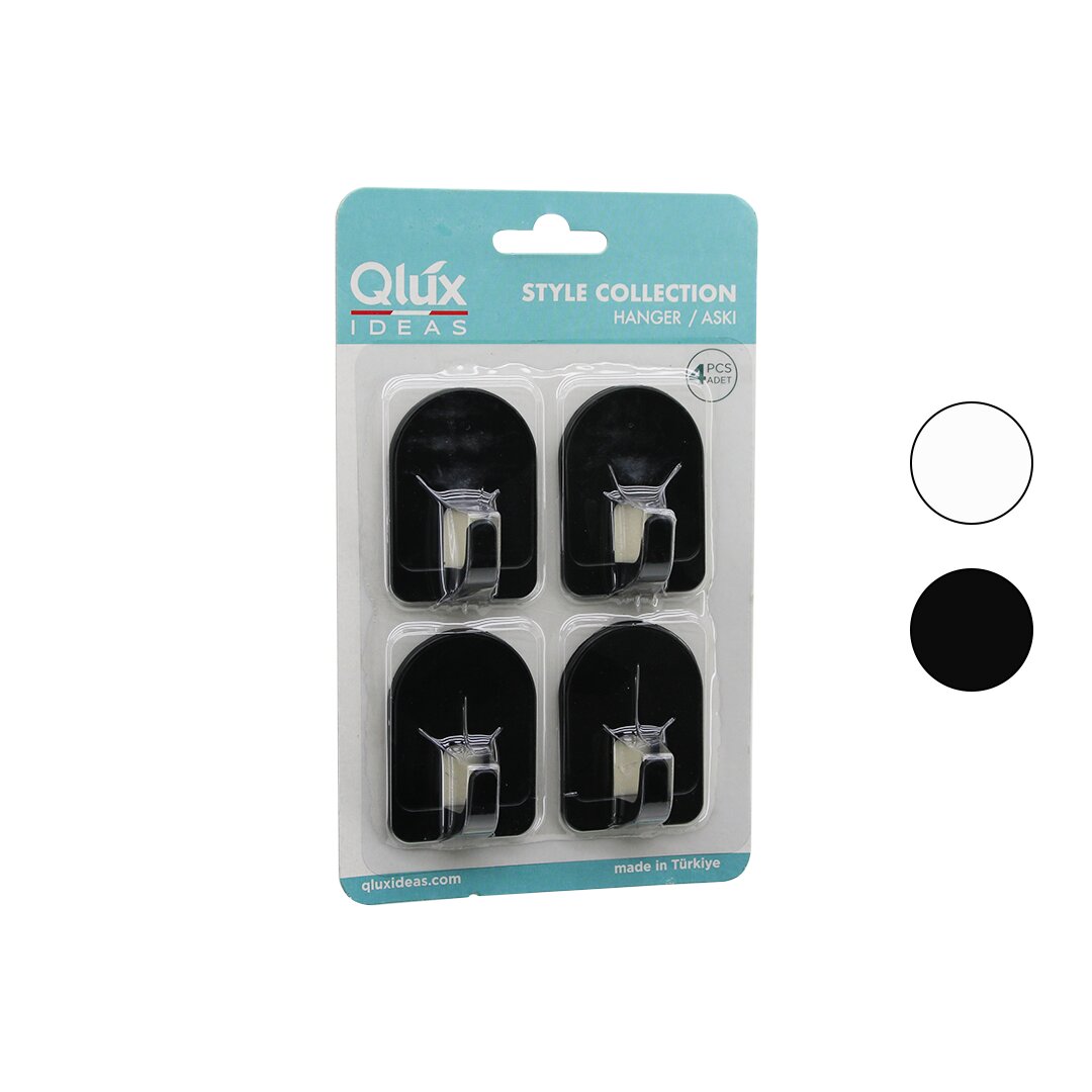 QLUX L-00950 4PCS DOME ASKI NO-2 KUBBELİ - SİYAH - BEYAZ - PLASTİK ASKI YAPIŞKANLI MONTAJ (5271)