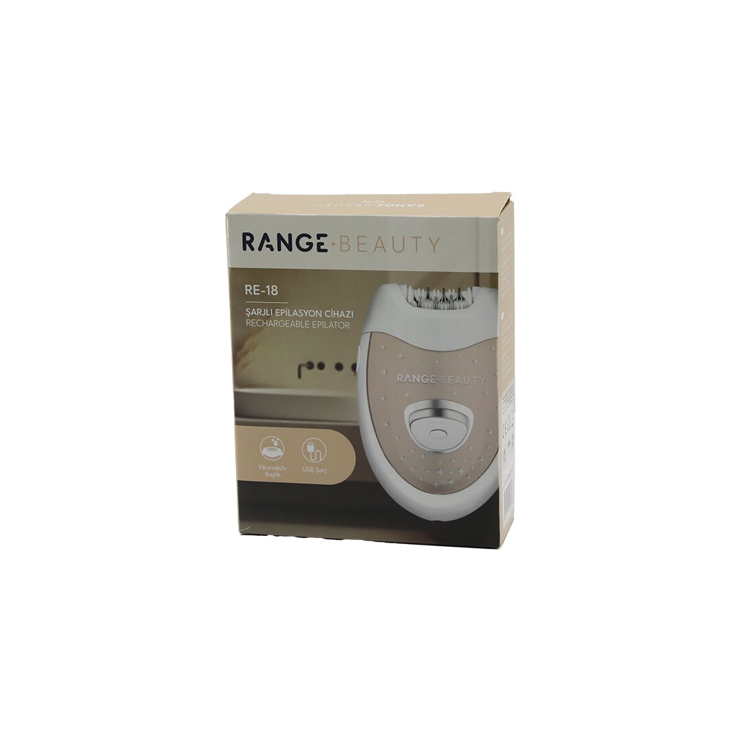 RANGE BEAUTY RE-18 EPİLASYON CİHAZI EPİLATÖR USB ŞARJLI=50DK 2 KADEME HIZ YIKANABİLİR BAŞLIK=18 ÇİFT CIMBIZ (5271)