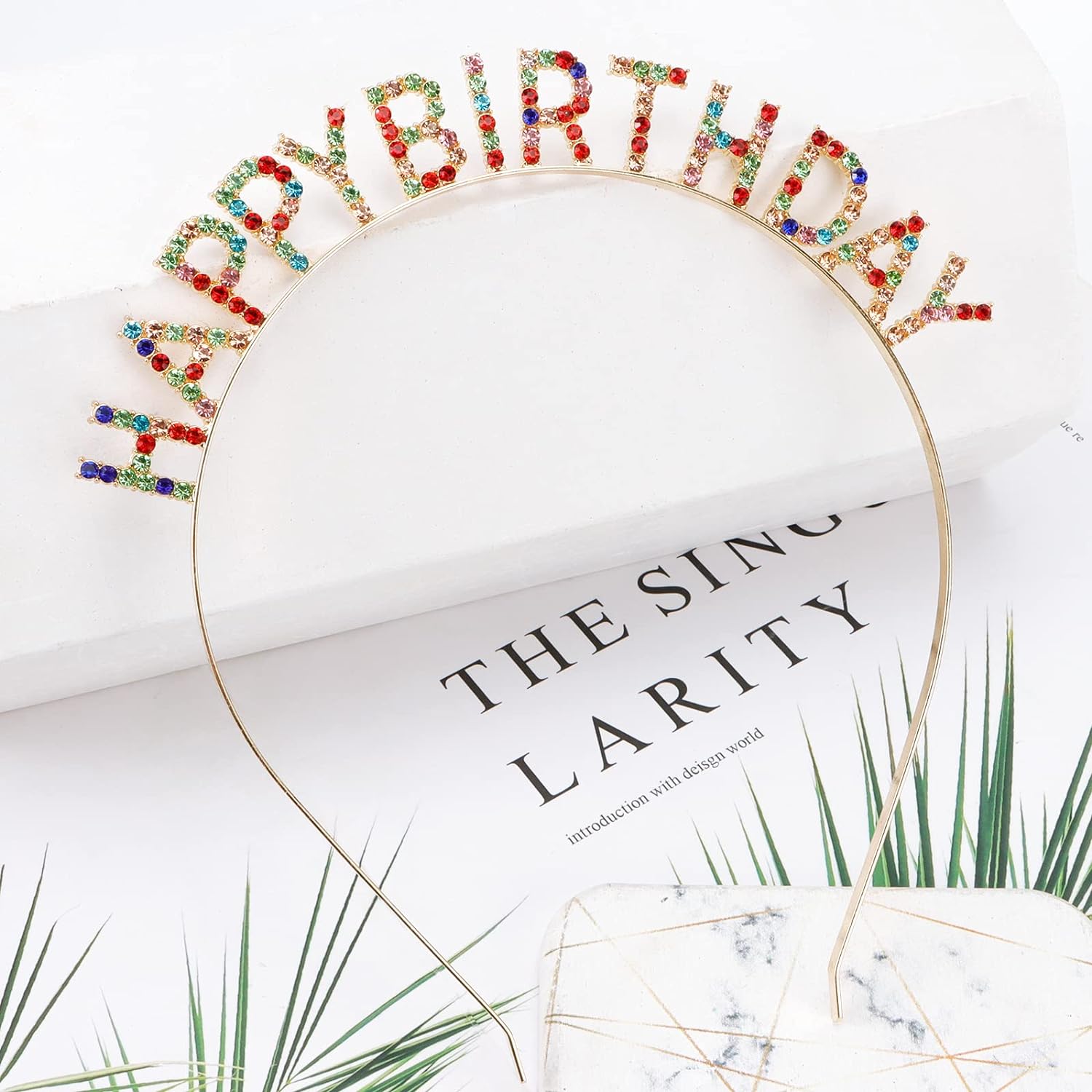 Rengarenk Kristal Taşlı Ekstra Lüks Gümüş Kaplama Happy Birthday Taç 16x17 cm (5271)