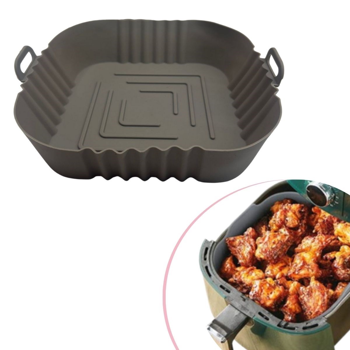 Renkli Isıya Dayanıklı Yıkanılabilir Silikon Fırın Ve Airfryer Kare Model Pişirme Matı 20 Cm (5271)