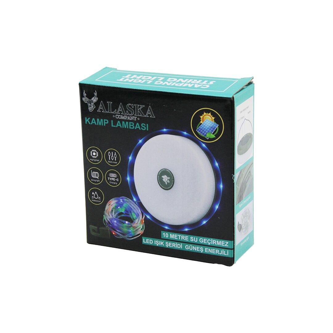 RGB SOLAR GÜNEŞ ENERJİLİ - TYPE-C ŞARJLI10MT DEKOR LAMBA - KAMP LAMBA FENER SUYA DAYANAKLI - MAKARALI SDR-2326 (5271)