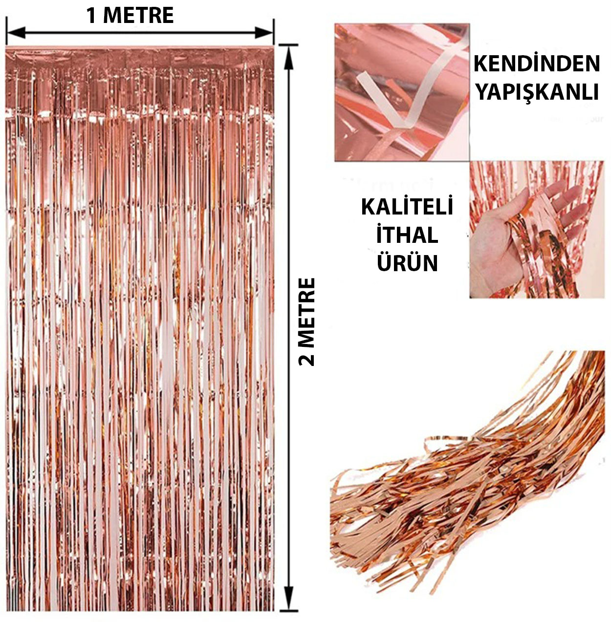 Rose Gold Püsküllü Kapı Perdesi - Parti, Bekarlığa Veda, Doğum Günü 1x2 m (5271)