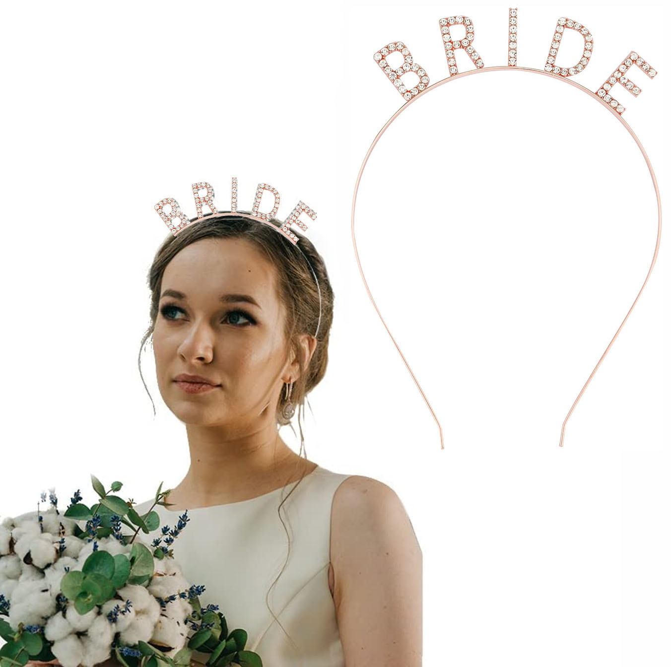 Rose Gold Renk Bekarlığa Veda Kristal Taş Bride Tacı İthal 16x10 cm (5271)