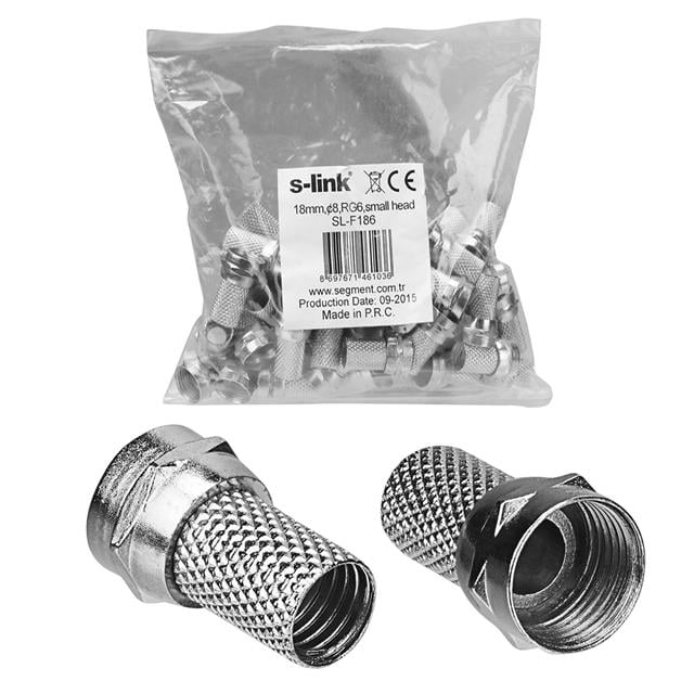 S-Link SL-F186 Geniş 18 mm * 8 RG6/U4 Erkek F Konnektör (50'li Paket) (5271) S-Link SL-F186 Geniş 18 mm * 8 RG6/U4 Erkek F Konnektör (50'li Paket) (5271)
