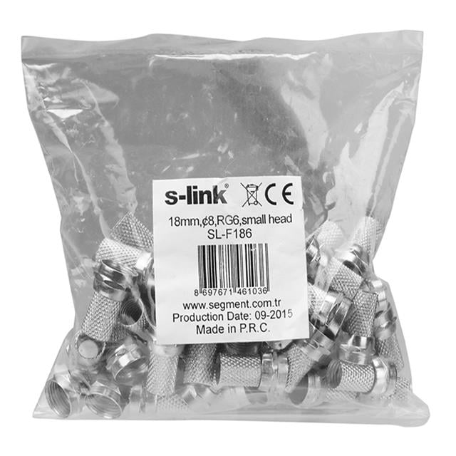 S-Link SL-F186 Geniş 18 mm * 8 RG6/U4 Erkek F Konnektör (50'li Paket) (5271) S-Link SL-F186 Geniş 18 mm * 8 RG6/U4 Erkek F Konnektör (50'li Paket) (5271)