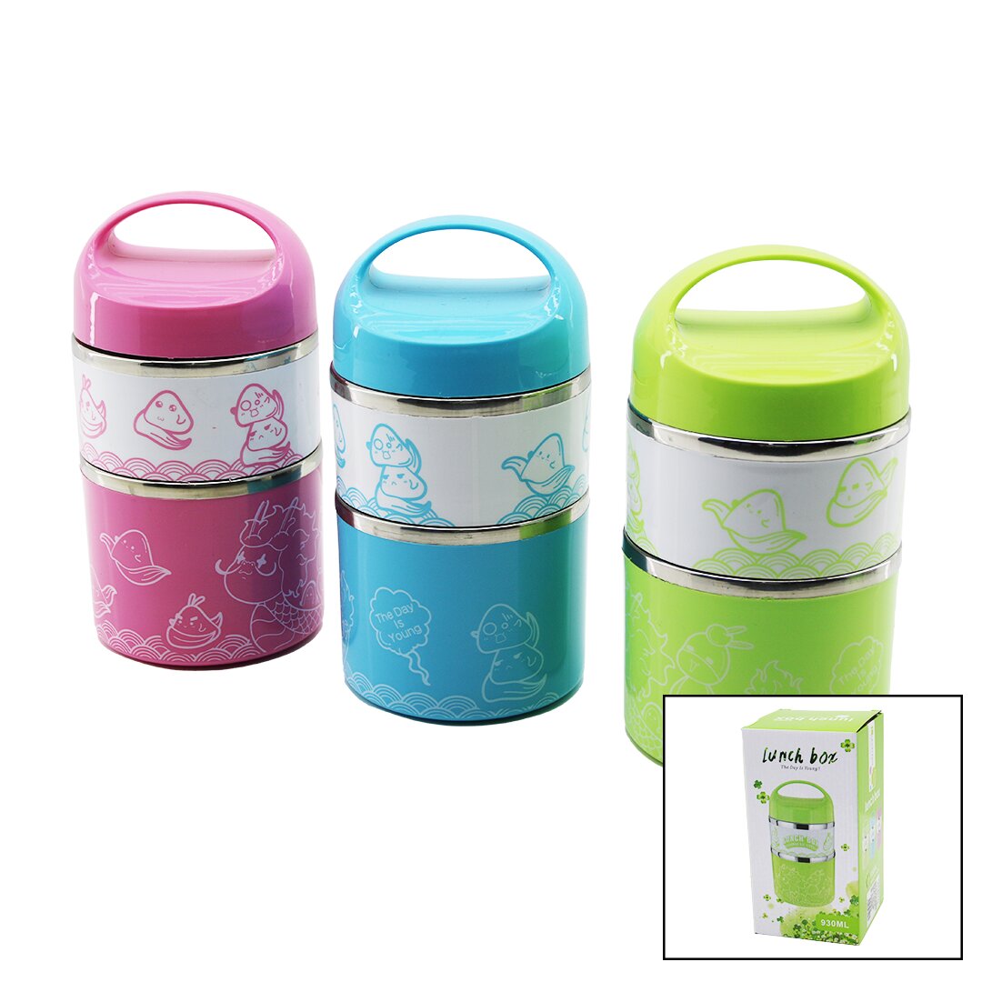 SABİT KULPLU - RESİMLİ - RENKLİ   2Lİ  SEFER TASI - SAKLAMA KABI 930ML (5271)