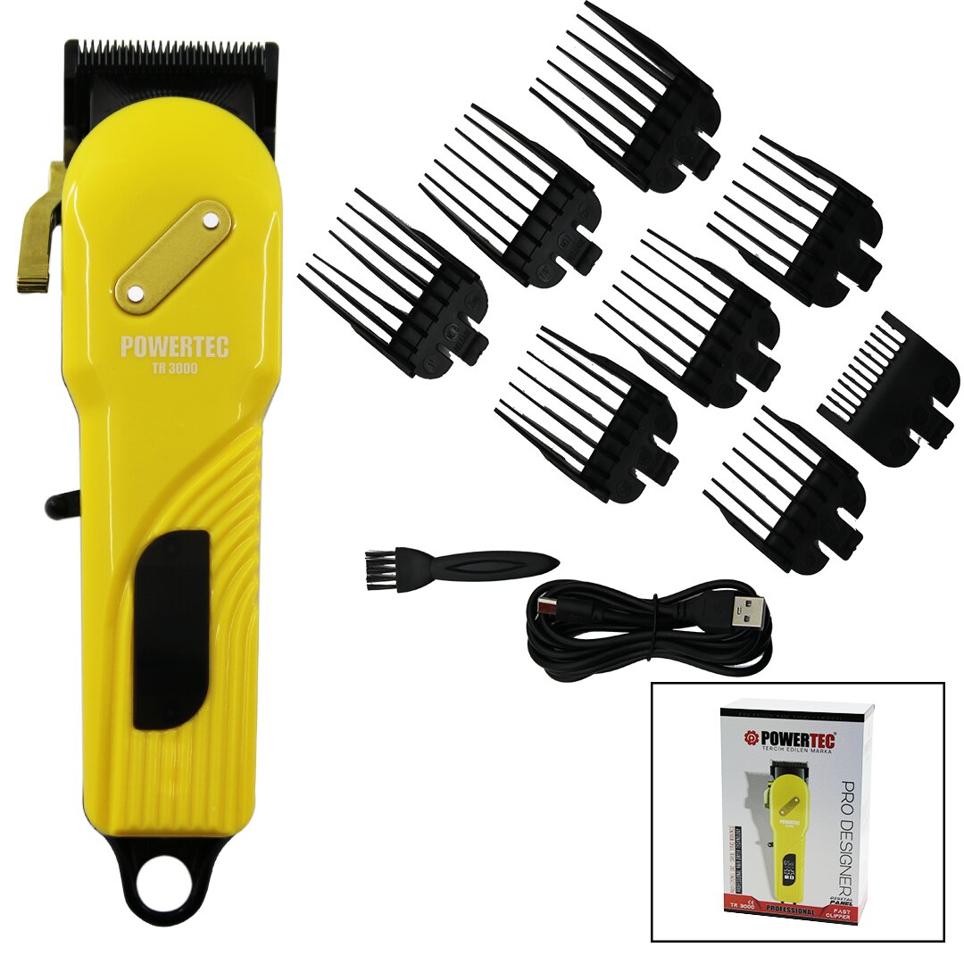 SAÇ - SAKAL KESME TRAŞ MAKİNESİ  SARI - SİYAH GÖVDE - USB ŞARJLI GÖSTERGELİ - TARAK AYAR MANDALLI PRO-TR-3000 (5271)
