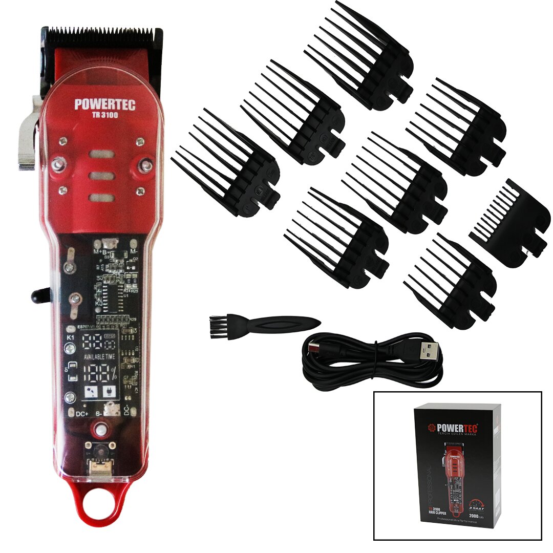 SAÇ - SAKAL KESME TRAŞ MAKİNESİ  ŞEFFAF ANA KARTLI GÖVDE - USB ŞARJLI GÖSTERGELİ - TARAK AYAR MANDALLI TR-3100 (5271)