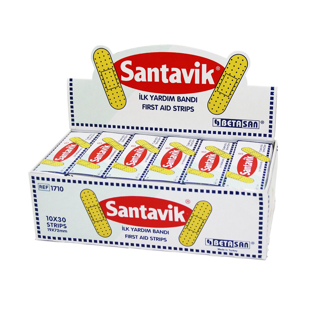 SANTAVİK 10 x 30 YARA BANTI = 1 KUTU İÇİNDE 300 ADET YARA BANDI VARDIR (5271)