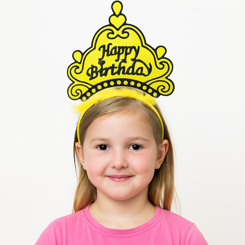 Sarı Happy Birthday Prenses Tacı – Doğum Günü Taç Aksesuarı (5271)