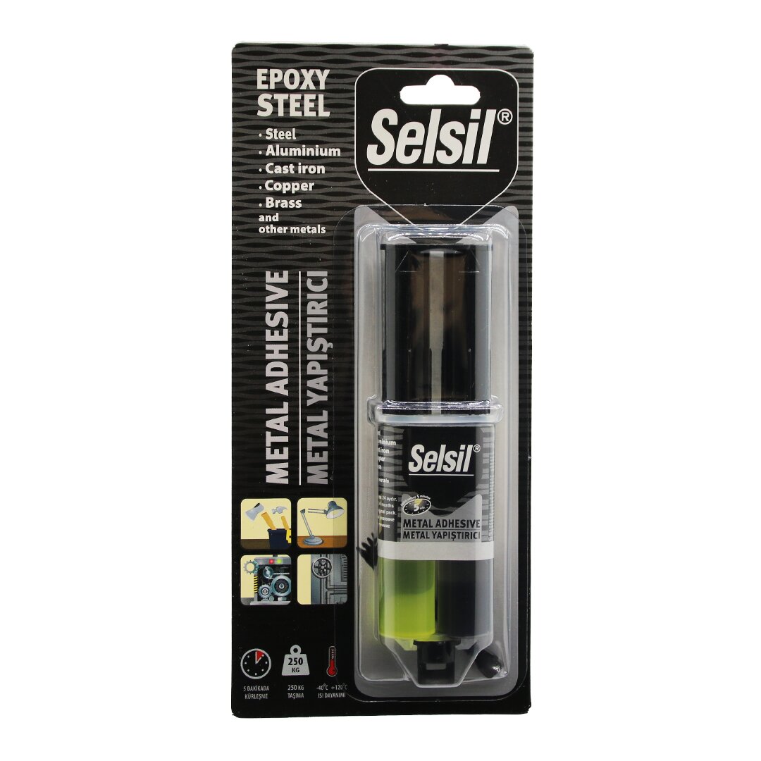 SELSİL EPOXY STEEL METAL ŞIRINGA EPOKSİ YAPIŞTIRICI 28GR. METAL - ÇELİK - ALÜMİNYUM - AHŞAP - PLASTİK (5271)