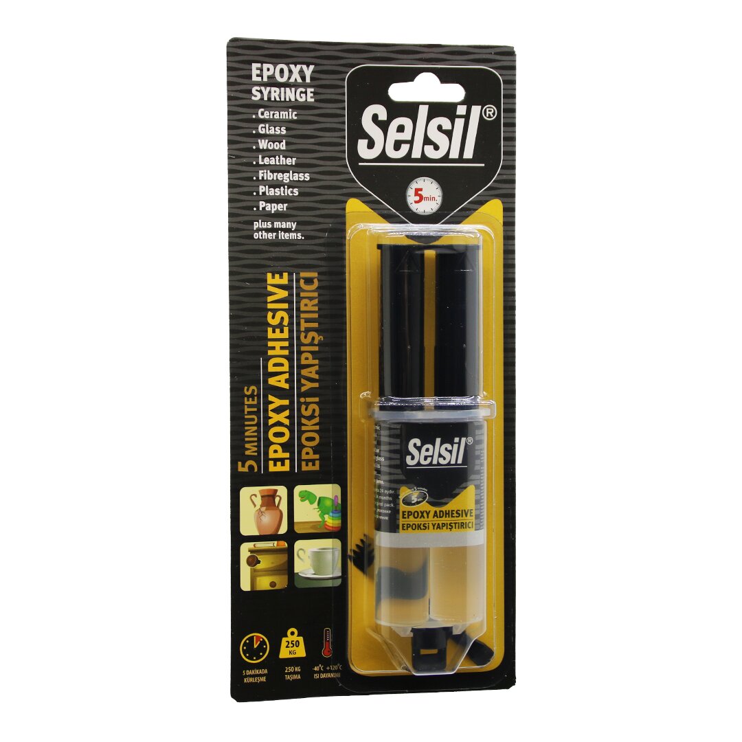 SELSİL EPOXY SYRINGE ADHESİVE ŞIRINGA EPOKSİ YAPIŞTIRICI 28GR. ALÜMİNYUM - CAM - PORSELEN - SERAMİK - AHŞAP - METAL (5271)