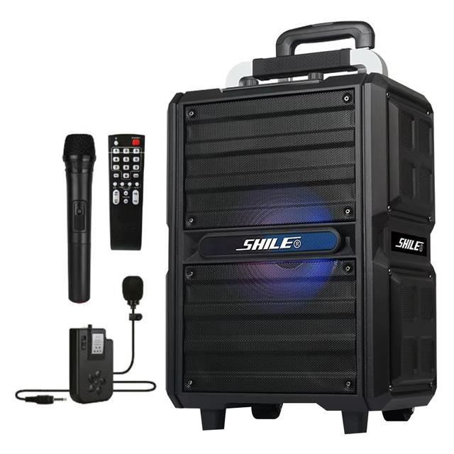 Shile SL-2017 50 Watt Taşınabilir Seyyar Aktif Amfi Hoparlör Kablosuz EL + Yaka Mikrofonlu USB+SD+BT Kumandalı (5271)