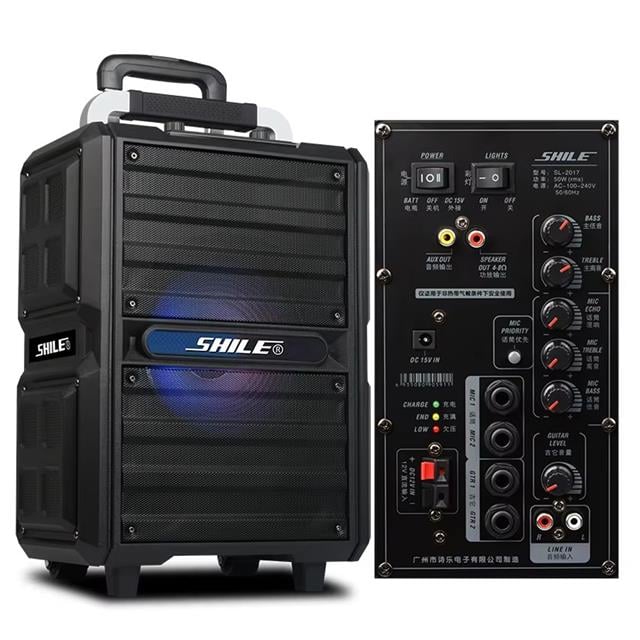 Shile SL-2017 50 Watt Taşınabilir Seyyar Aktif Amfi Hoparlör Kablosuz EL + Yaka Mikrofonlu USB+SD+BT Kumandalı (5271)