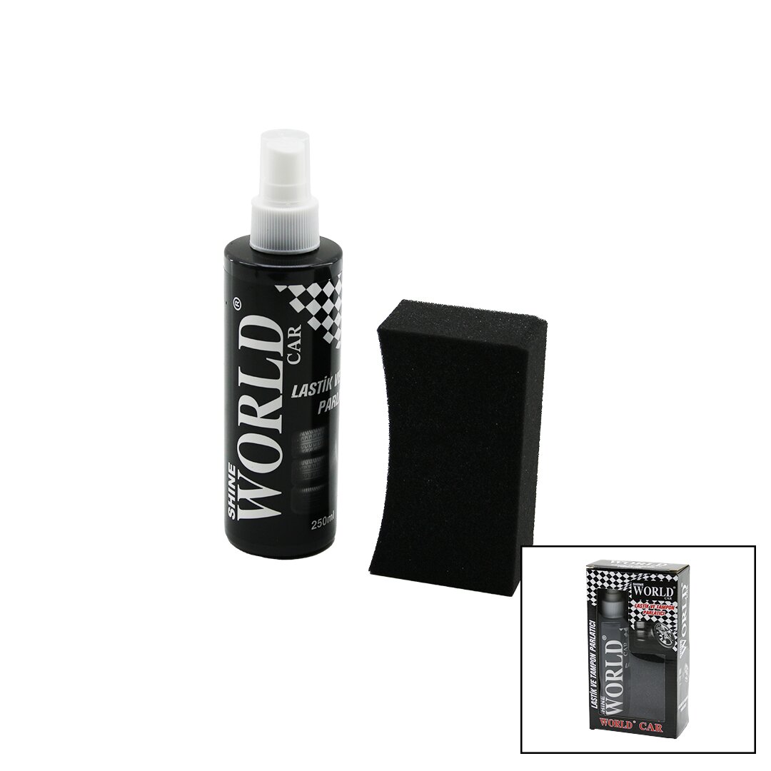 SHINE WORLD CAR  LASTİK - TAMPON  PARLATICI SPREY SETİ  PLASTİK ŞİŞE   250ML ± %10 PARLATMA SÜNGERİ (5271)