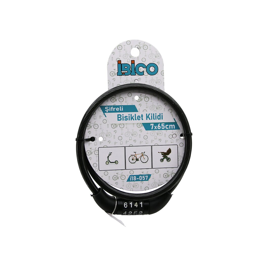 ŞİFRELİ EKO - İNCE BİSİKLET KİLİT ÇELİK TEL SİYAH ŞEFFAF KILIF 7MMX65CM (5271)