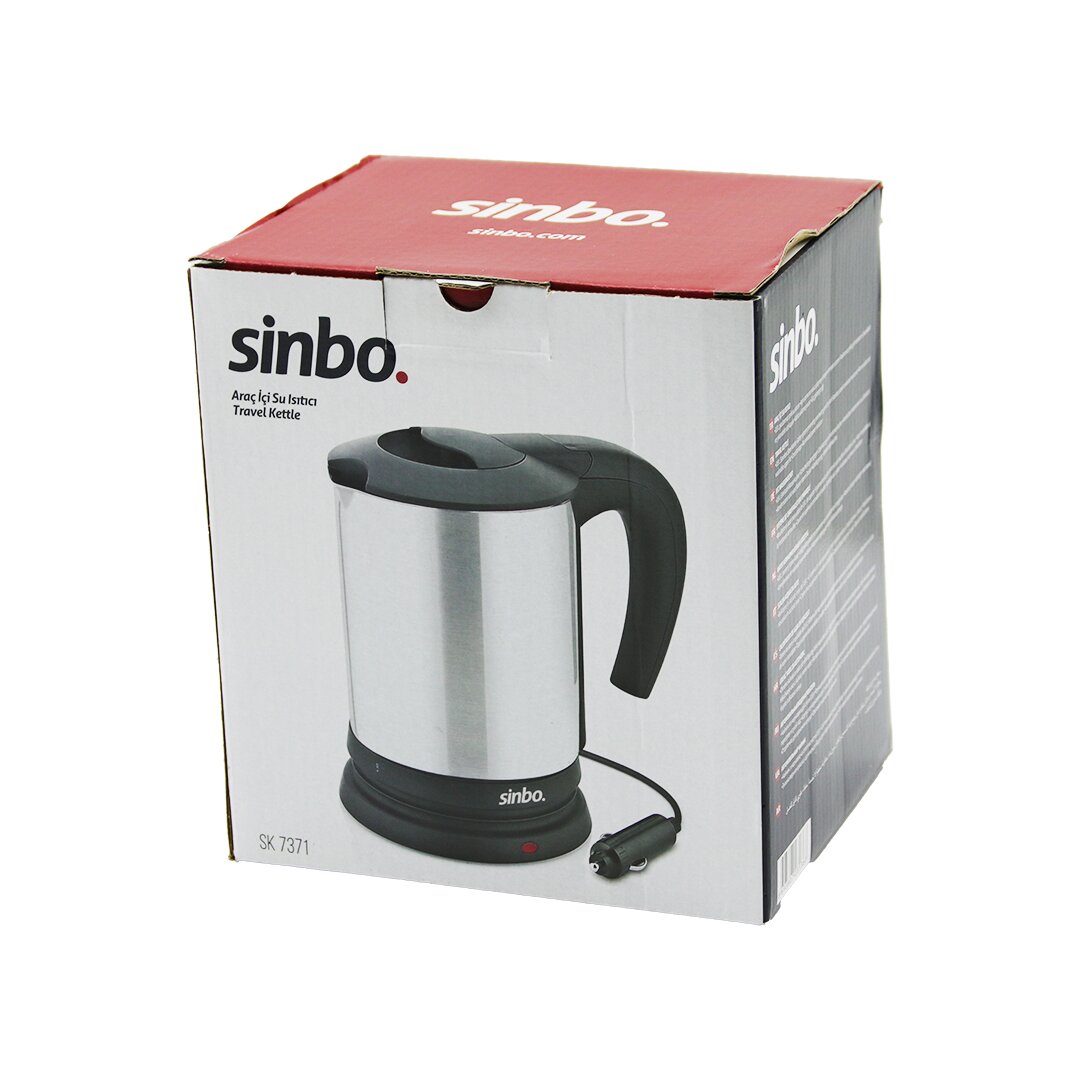 SİNBO SK-7371  12V  ARAÇ İÇİ KETTLE  PASLANMAZ ÇELİK  SU ISITICISI  0.8LT   120W   ÇAKMAKLIK FİŞLİ   PLASTİK KAPAK - KULP (5271)