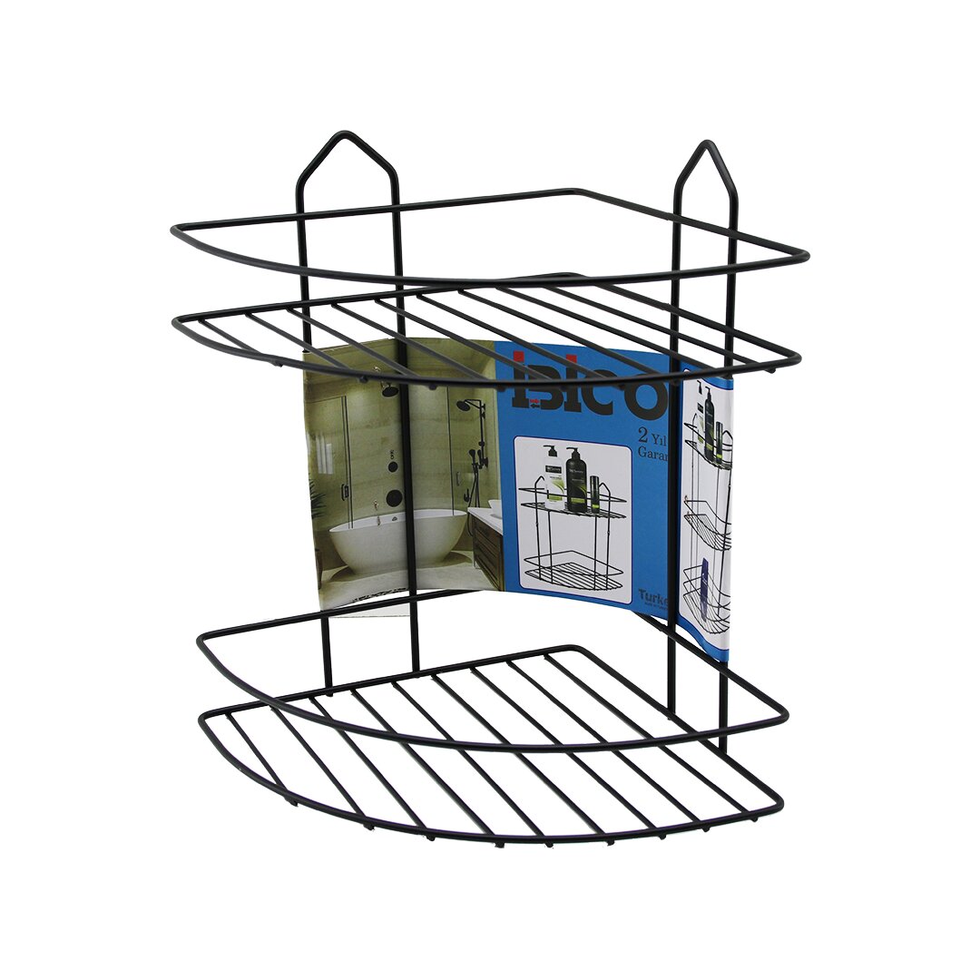 SİYAH  2 KATLI - ÜÇGEN METAL BANYO KÖŞELİK - DUŞKABİN RAF (5271)