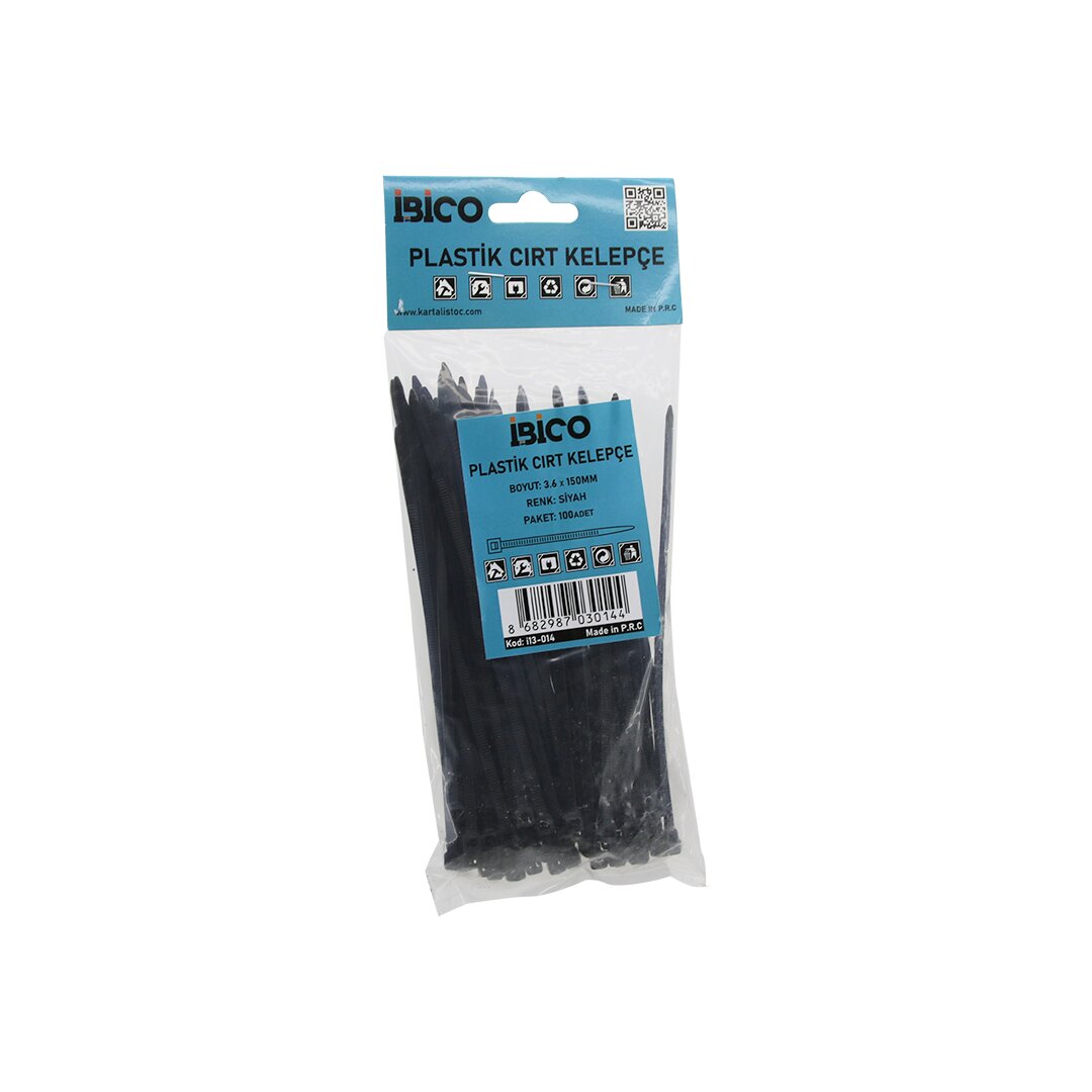 SİYAH   3.6X150MM  PLASTİK CIRT KELEPÇE  100PCS (5271)