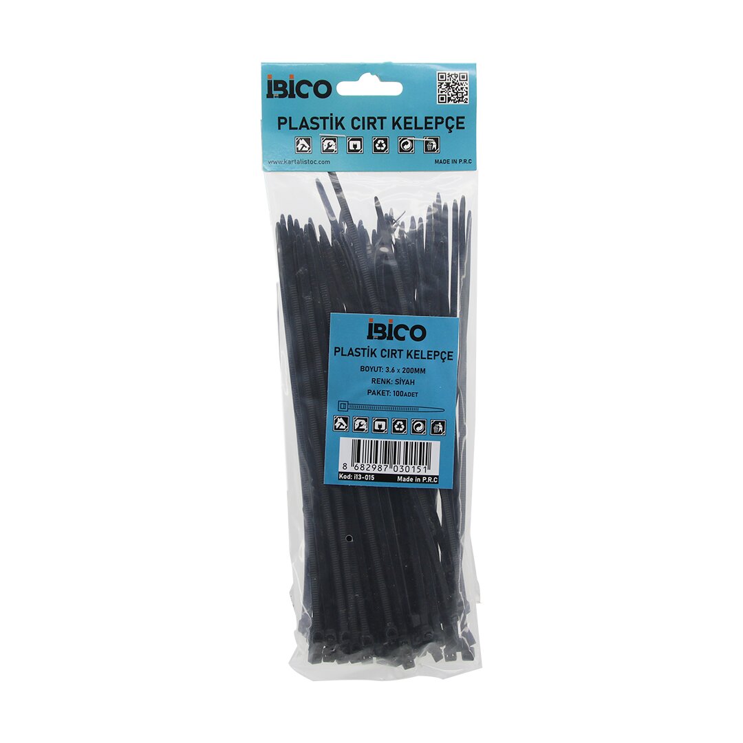 SİYAH   3.6X200MM  PLASTİK CIRT KELEPÇE  100PCS (5271)
