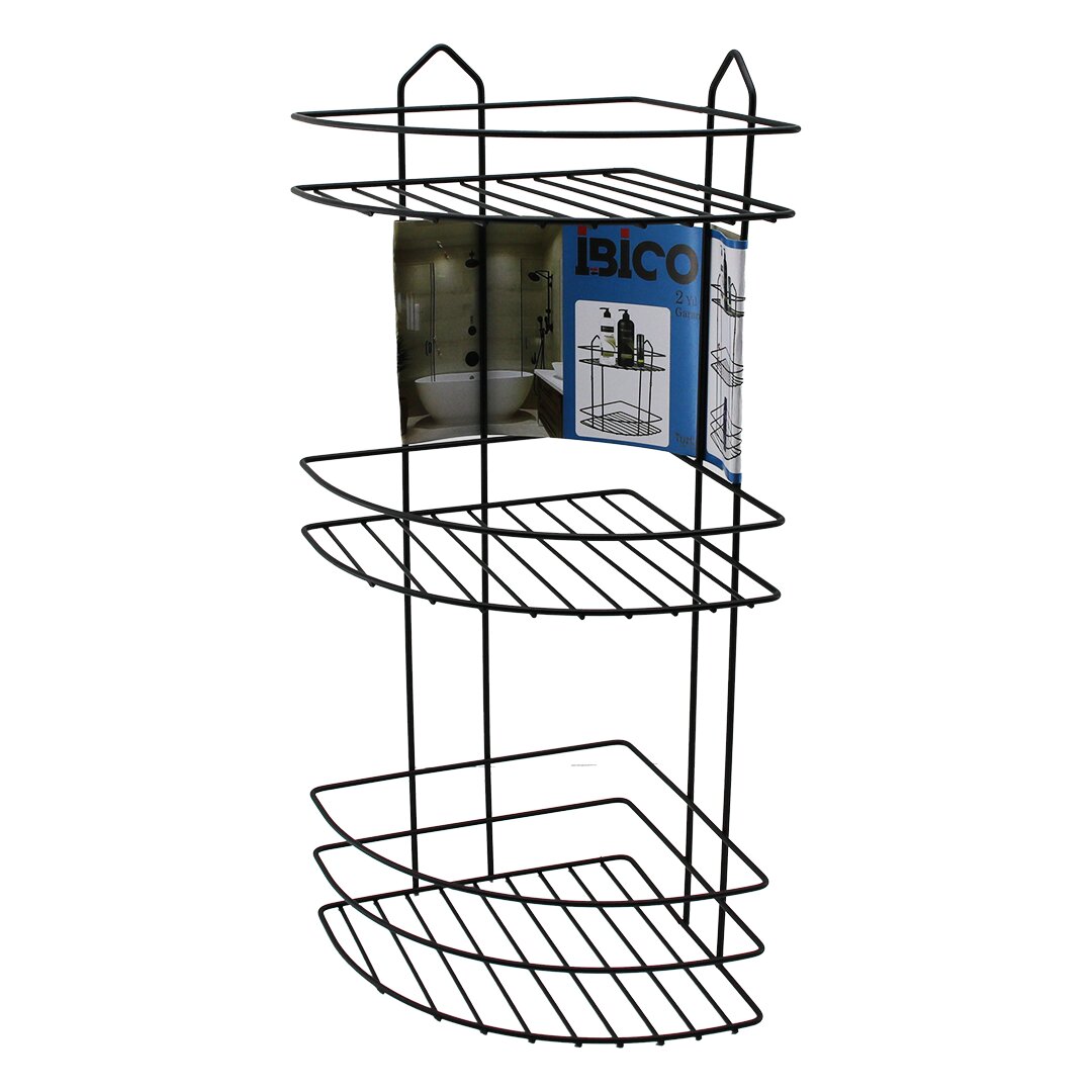 SİYAH  3 KATLI - ÜÇGEN METAL BANYO KÖŞELİK - DUŞKABİN RAF (5271)