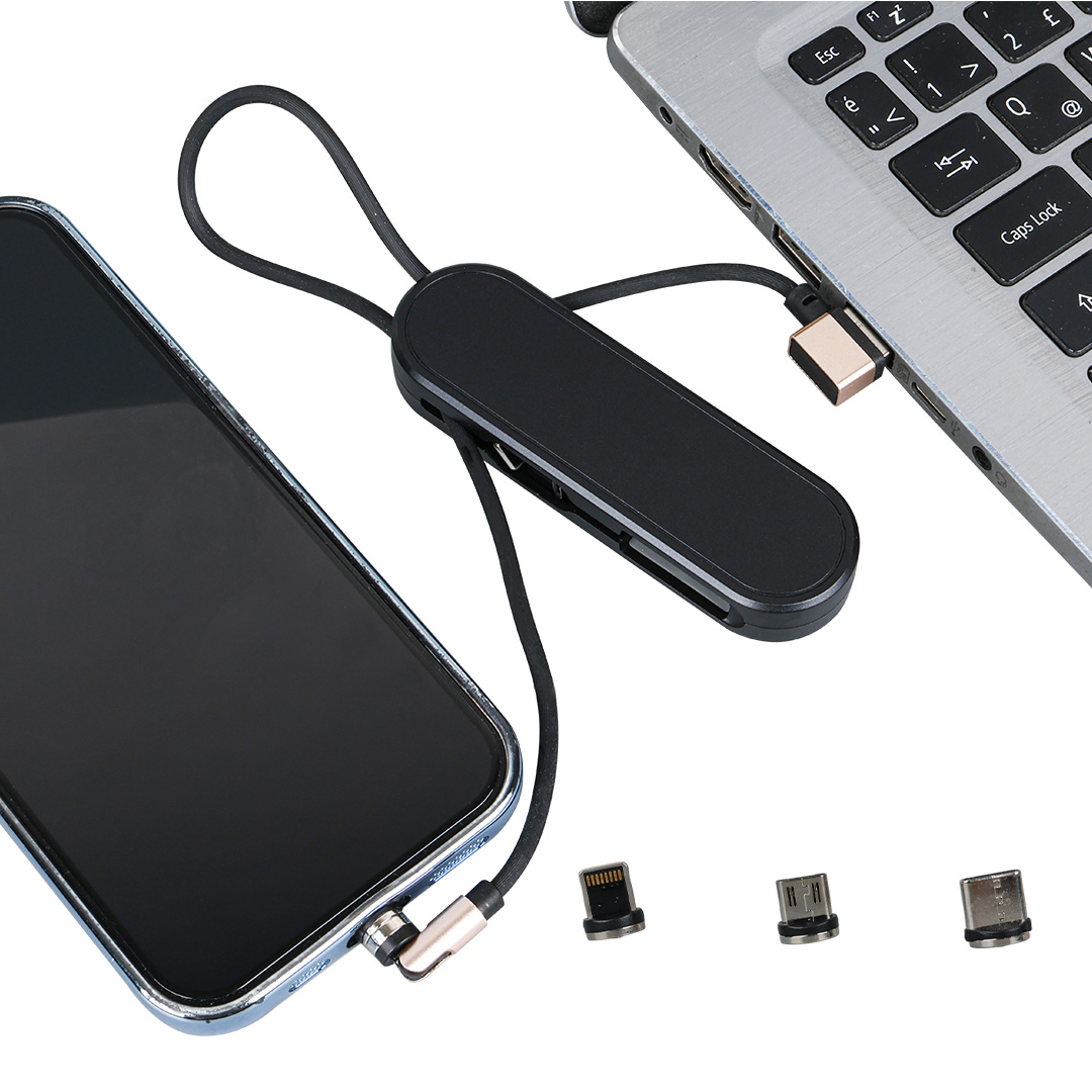 SİYAH 3İN1 (TYPE C- LİGHTNİNG- MİCRO USB) MANYETİK UÇ TAŞINABİLİR ŞARJ KABLOSU (5271)