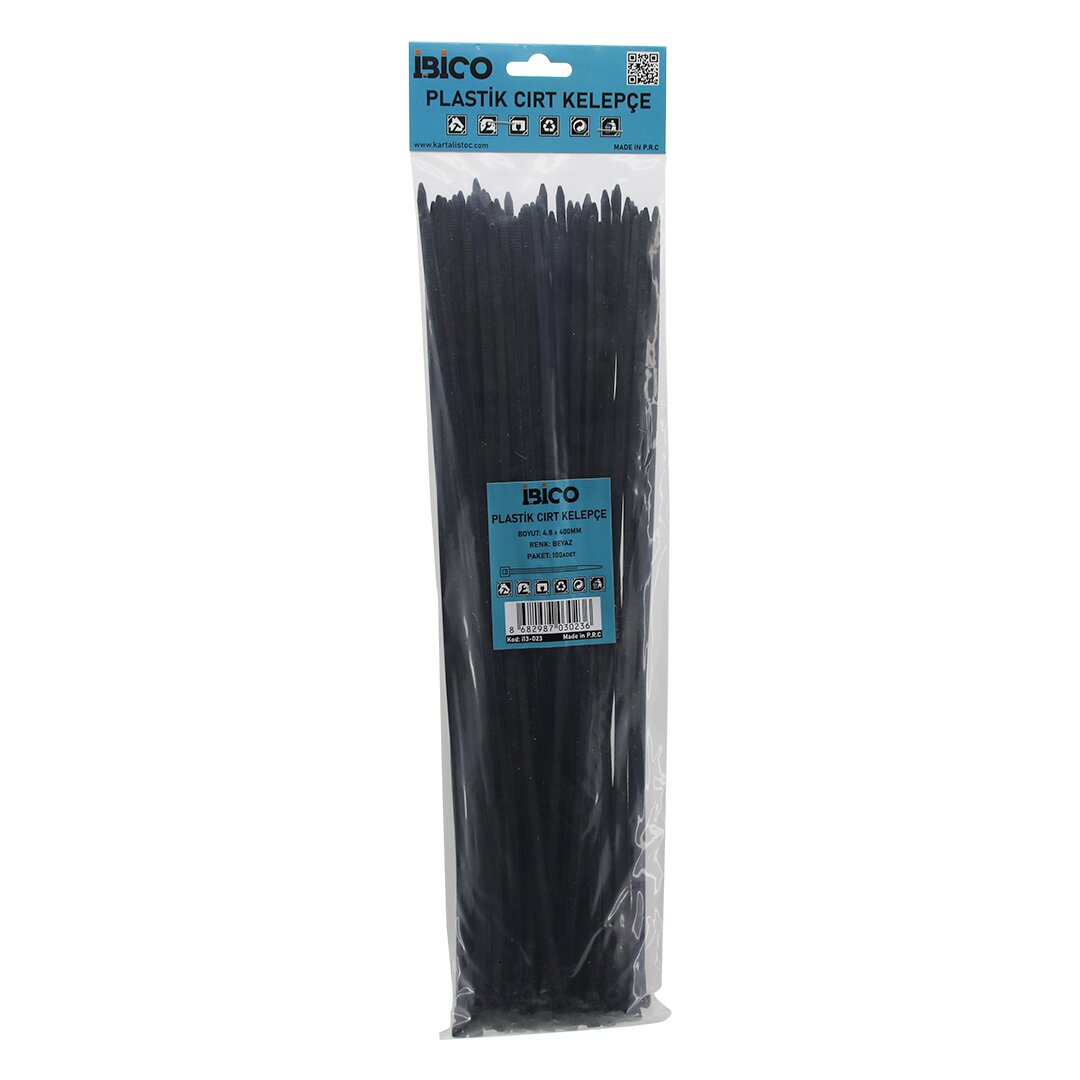 SİYAH   4.8X400MM  PLASTİK CIRT KELEPÇE  100PCS (5271)
