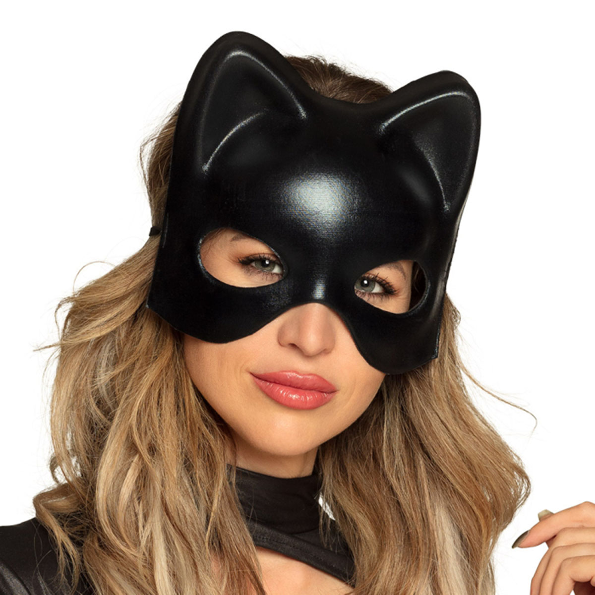 Siyah Deri Görünümlü Kedi Maskesi – Cosplay &amp;amp; Maskeli Balo (5271)