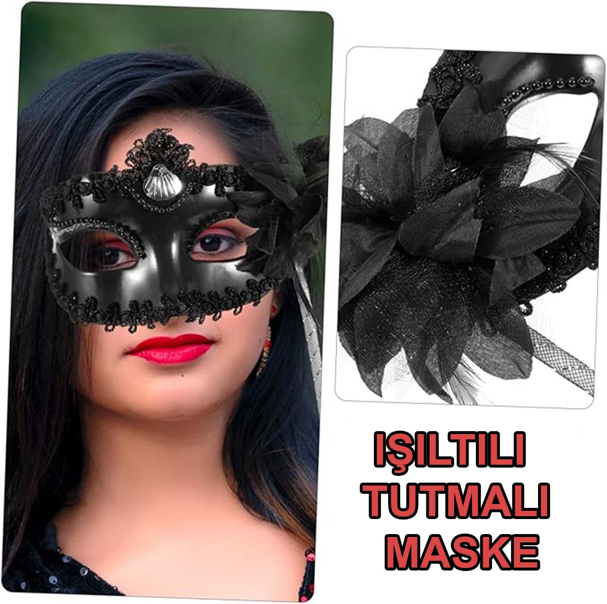Siyah Işıltılı Tutmalı Fotoğraf Çekimi Maskesi 18x29 cm (5271) Siyah Işıltılı Tutmalı Fotoğraf Çekimi Maskesi 18x29 cm (5271)