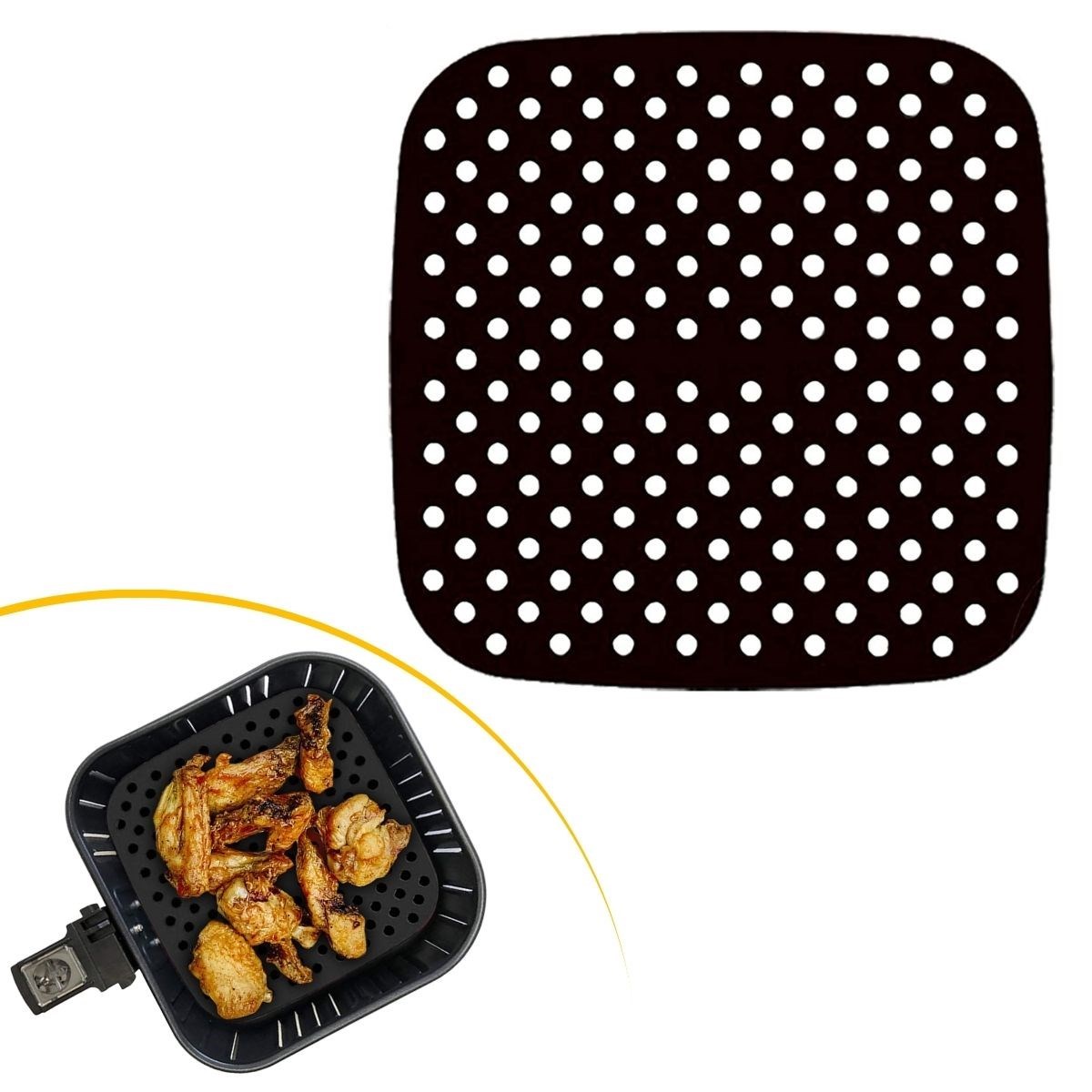 Siyah Isıya Dayanıklı Yıkanılabilir Silikon Fırın Ve Airfryer Kare Model Pişirme Matı 21,5 Cm (5271)