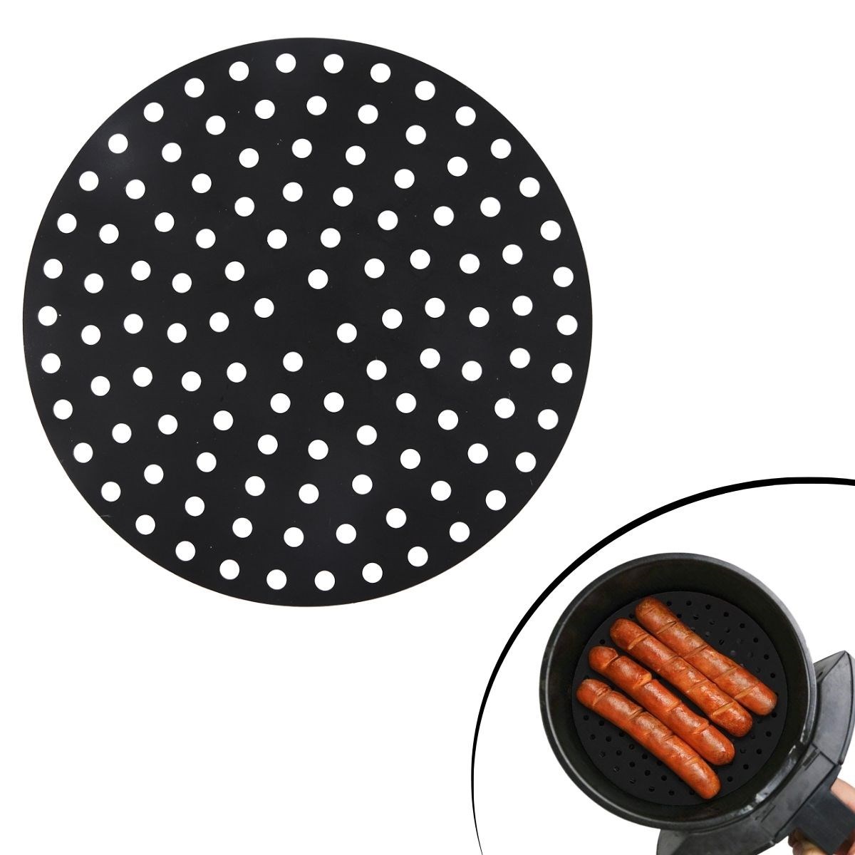 Siyah Isıya Dayanıklı Yıkanılabilir Silikon Fırın Ve Airfryer Yuvarlak Model Pişirme Matı 20 Cm (5271)
