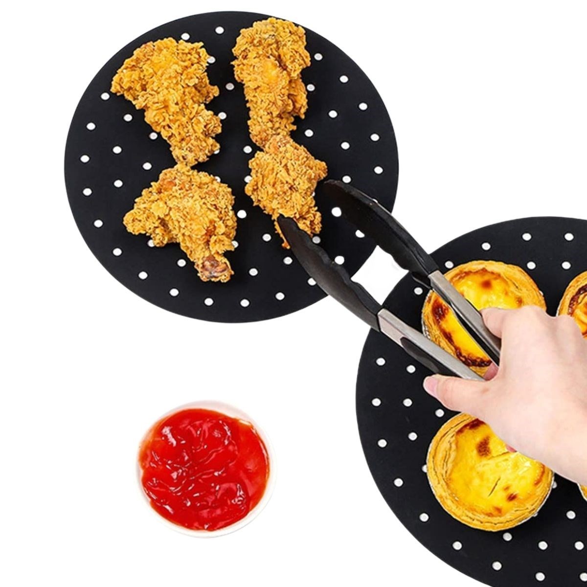 Siyah Isıya Dayanıklı Yıkanılabilir Silikon Fırın Ve Airfryer Yuvarlak Model Pişirme Matı 20 Cm (5271)