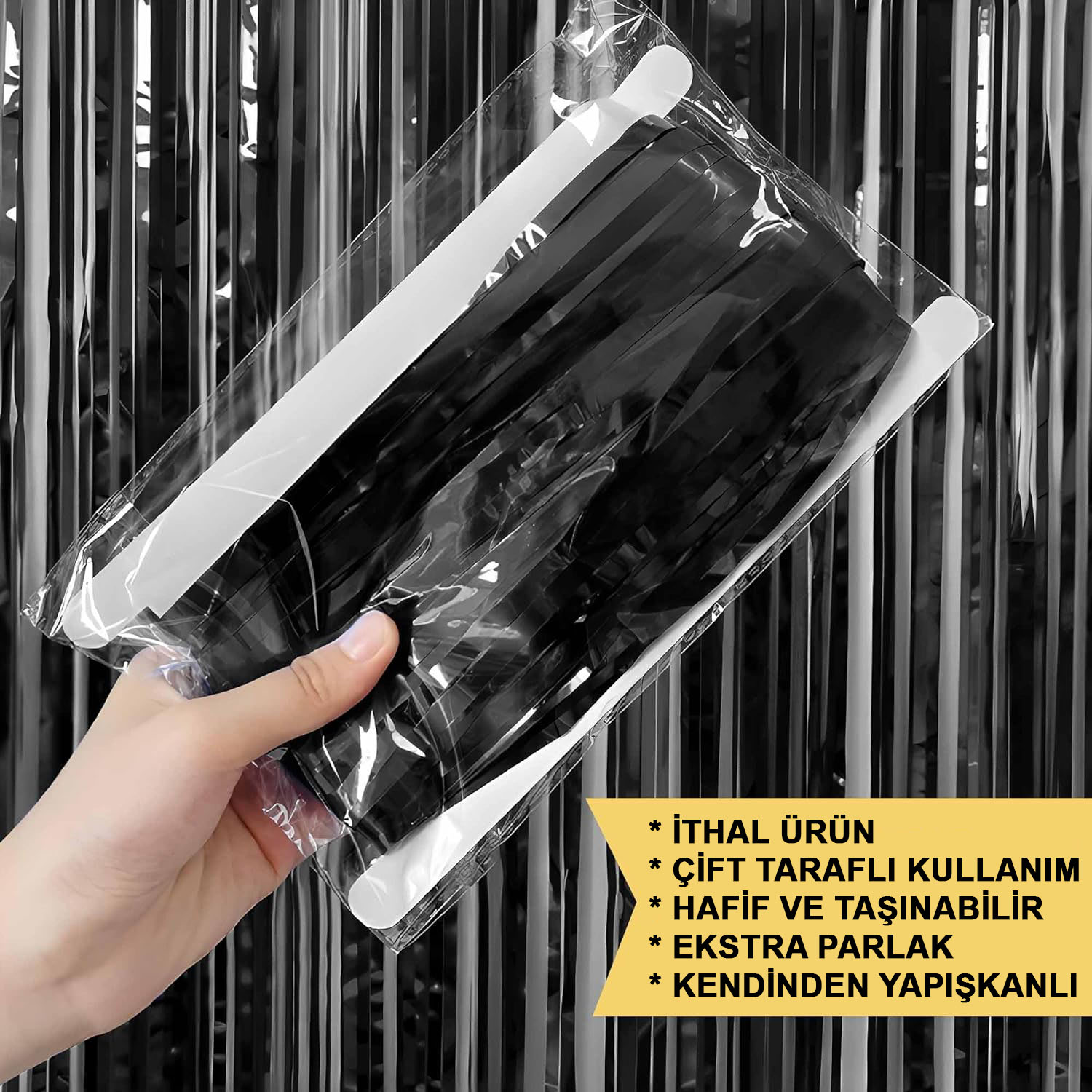 Siyah Renk Ekstra Metalize Parlak Saçaklı Arka Fon Perde İthal A Kalite 1x2 Metre (5271) Siyah Renk Ekstra Metalize Parlak Saçaklı Arka Fon Perde İthal A Kalite 1x2 Metre (5271)