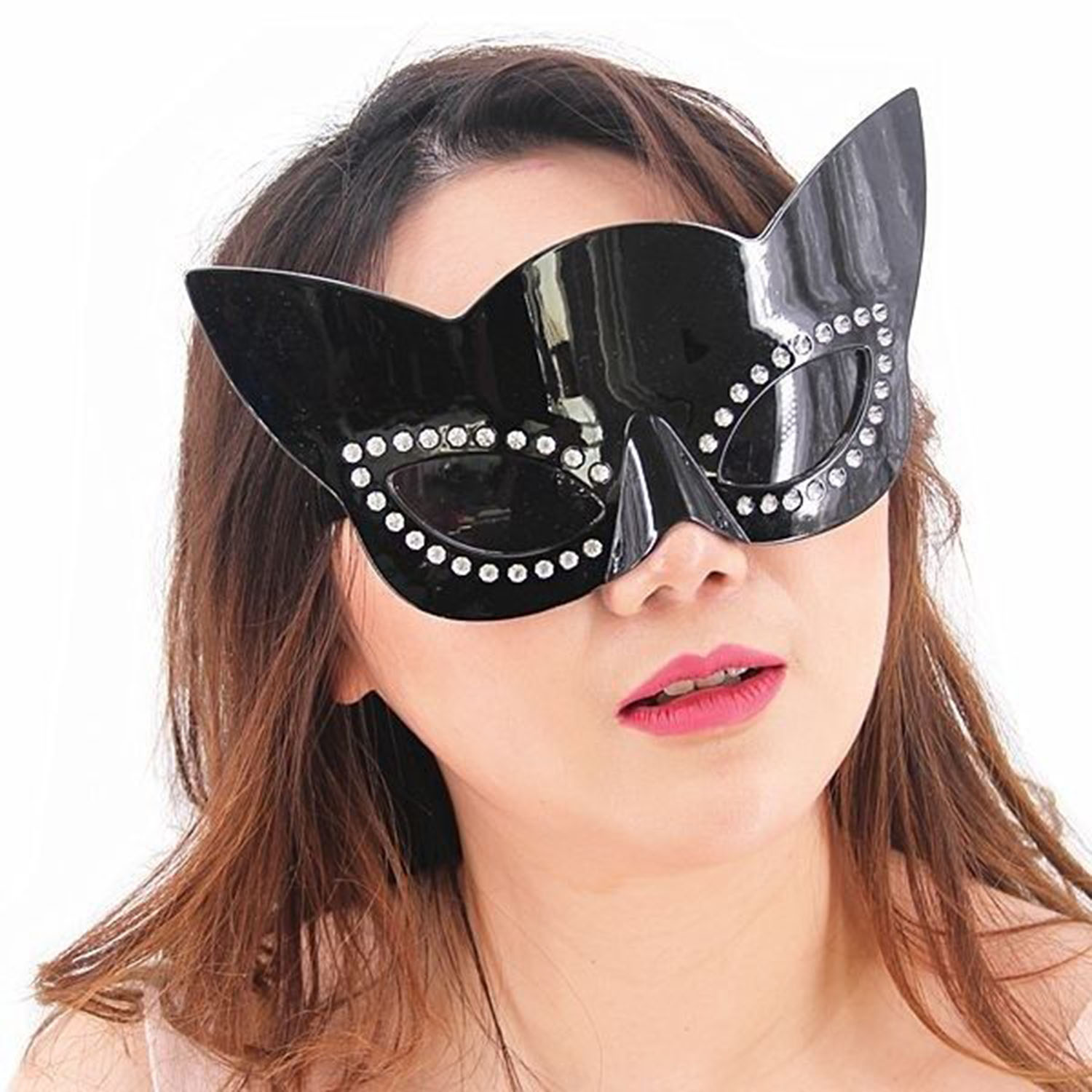 Siyah Renk Siyah Camlı Kedi Şekilli Parti Gözlüğü 20x11 cm (5271)