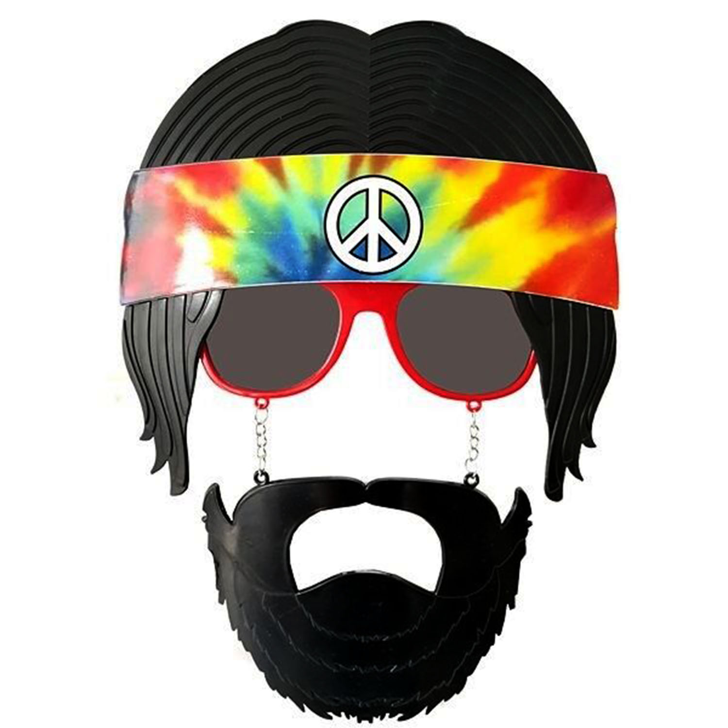 Siyah Saçlı Bandana Tasarımlı Hippi Parti Gözlüğü 26x18 cm (5271)