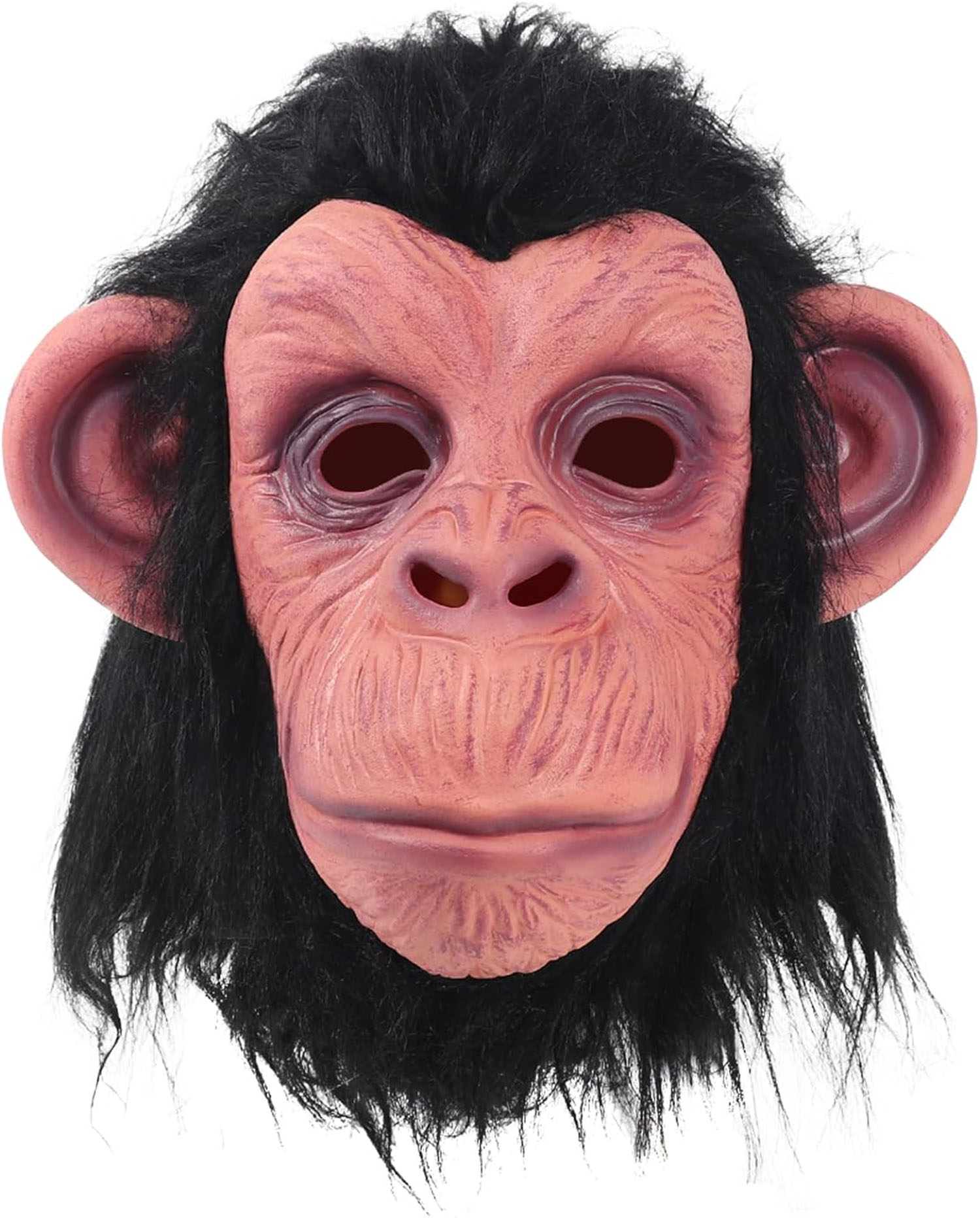Siyah Saçlı Kafaya Tam Geçmeli Lateks Şempanze Maskesi - Lateks Maymun Orangutan Goril Maske Et Maske (5271)